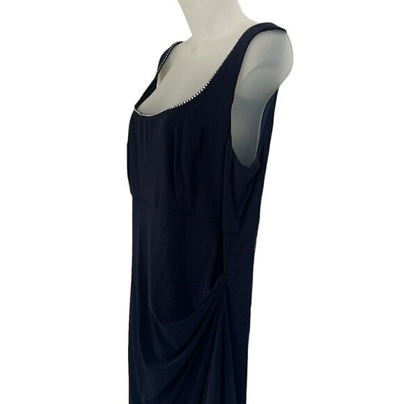 Alex Evenings 16 Long Maxi Dress Navy Blue Ruched Sleeveless Embellished Formal - Picture 11 of 15